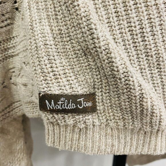 MATILDA JANE M Lets Get Away Crochet Cashmere Blend Open Cardigan Beige Boho - Picture 8 of 16
